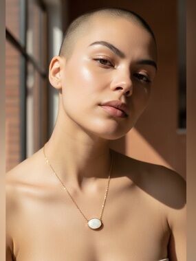 Gold Chain Necklace with White Oval Pendant - Women's Jewelry